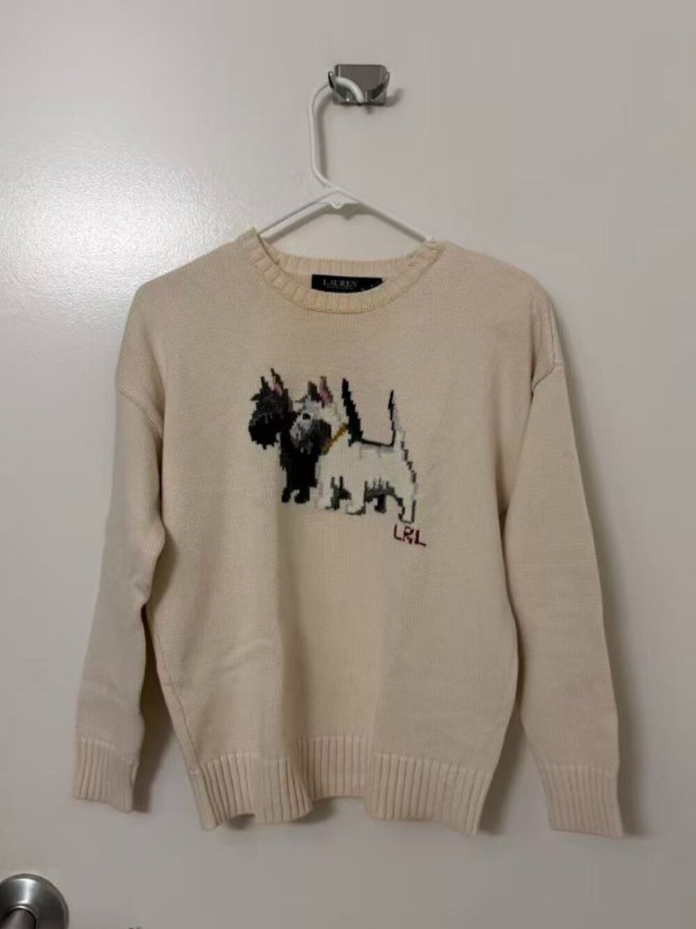 Lauren Ralph Lauren | Black Label Cream Sweater Scottie Dog Design (Size M)
